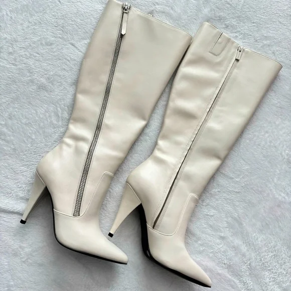 VINCE CAMUTO Alessa Cream Leather Wide Calf Knee High Heeled Boots--NEW--7.5WC - Picture 1 of 14